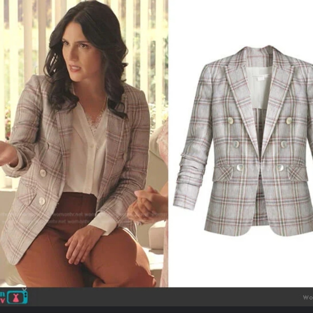 Veronica Beard Size 2 Beacon linen Blazer Plaid gray double breasted Celebrity